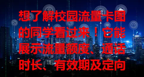 想了解校园流量卡图的同学看过来！它能展示流量额度、通话时长、有效期及定向流量等信息，助你挑到合适卡，畅享校园网络便捷实惠
